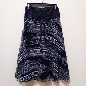 New! RUTH Women's Silk A Line Black White Chiffon Zip Side Casual Career Skirt 2